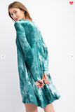 Tie Dye Printed Long Sleeve Swing Dress