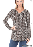 Snake Print V-Neck Long Sleeve Top - 2 Colors