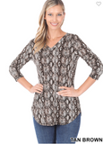 Snake Print V-Neck Long Sleeve Top - 2 Colors