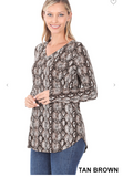 Snake Print V-Neck Long Sleeve Top - 2 Colors