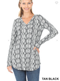Snake Print V-Neck Long Sleeve Top - 2 Colors