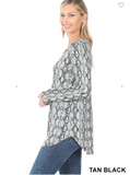 Snake Print V-Neck Long Sleeve Top - 2 Colors