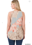 Tie Dye Sleeveless Scoop Neck Round Hem Top