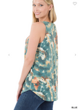 Tie Dye Sleeveless Scoop Neck Round Hem Top
