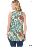 Tie Dye Sleeveless Scoop Neck Round Hem Top