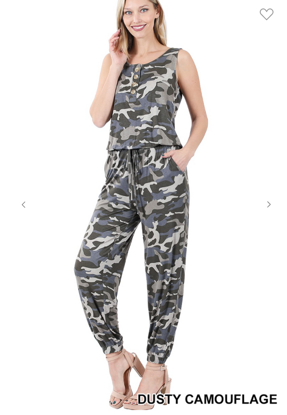 Camo Sleeveless Jogger Jumpsuit