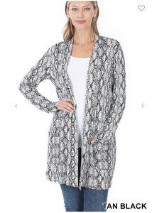 Snake Print Pocket Cardigan - 2 Colors