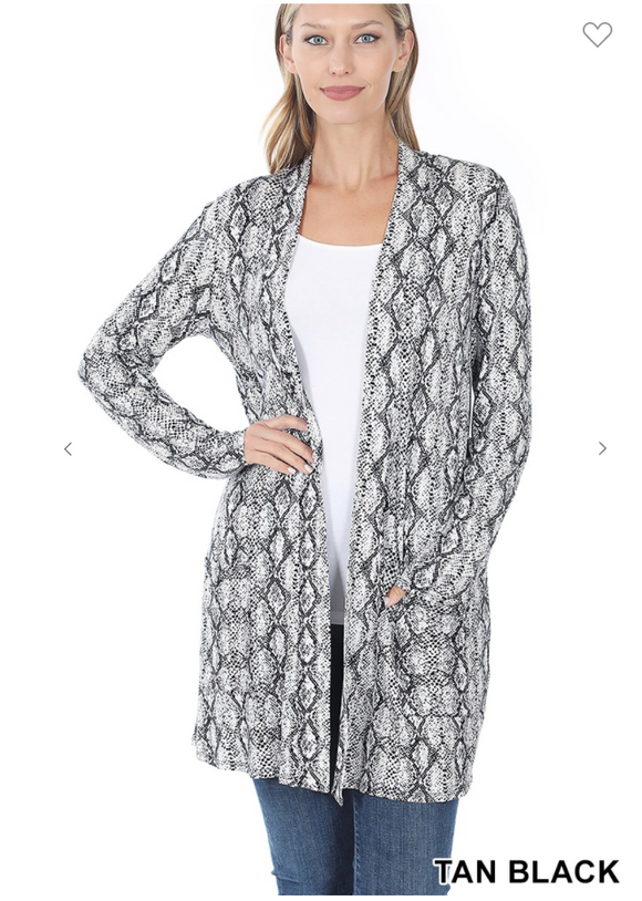 Snake Print Pocket Cardigan - 2 Colors