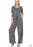 Leopard Short Sleeve Jumpsuit W/Pockets