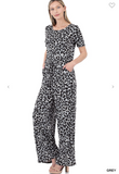 Leopard Short Sleeve Jumpsuit W/Pockets