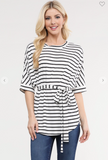Dolman Sleeve Stripe Top W/Tie Waist