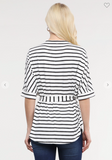 Dolman Sleeve Stripe Top W/Tie Waist