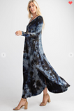 Brushed Tie Dye Printed Long Sleeve Maxi Dress