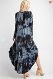 Brushed Tie Dye Printed Long Sleeve Maxi Dress