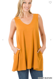Sleeveless V Neck Flared Top with Pockets - 13 Colors