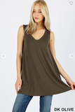 Sleeveless V Neck Flared Top with Pockets - 13 Colors