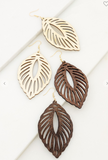 Leaf Shape Filigree Wood Earrings - 2 Colors