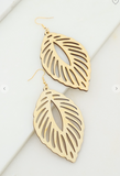 Leaf Shape Filigree Wood Earrings - 2 Colors