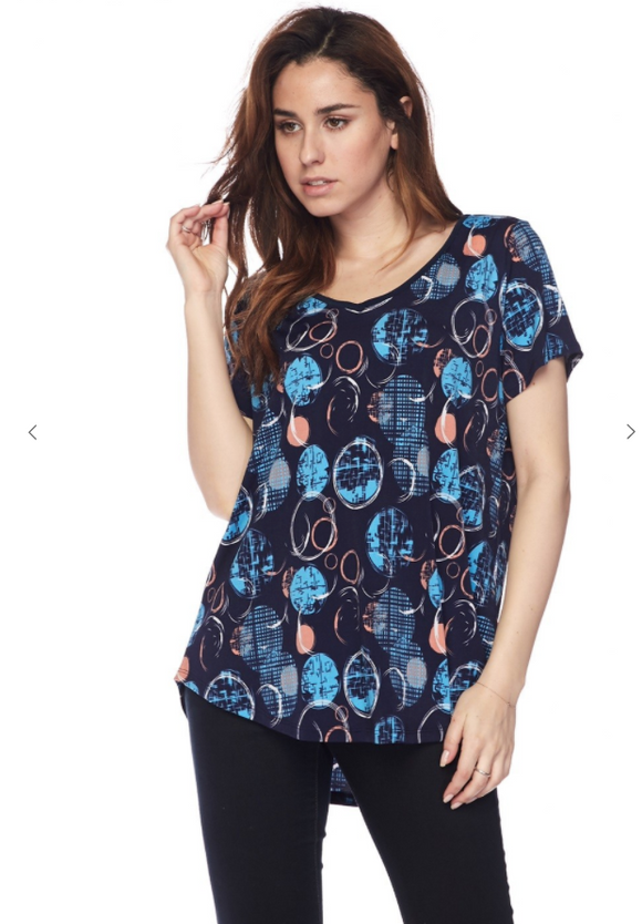 Graphic Circles V-Neck High-Low Top