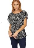 Geo-Pattern Print Crew Neck Tunic Top