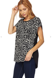 Geo-Pattern Print Crew Neck Tunic Top