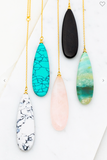 Long Oval Natural Stone Y Shaped Necklace - 4 Colors