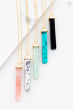 Long Bar Natural Stone Pendant Necklace - 4 Colors