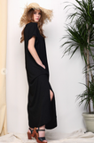 Short Sleeve V-Neck Side Slit Maxi Dress - 3 Colors