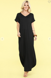 Short Sleeve V-Neck Side Slit Maxi Dress - 3 Colors