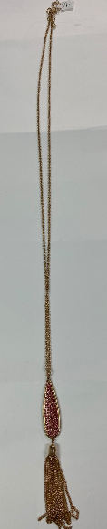 Gold Tassel Necklace with Pink Stones