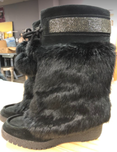 Ultra Rare Designer Genuine Rabbit Fur Beaded Boots