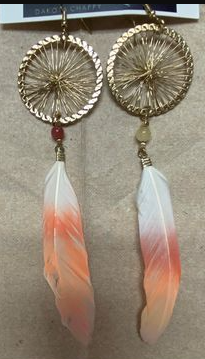 Gold Dreamcatcher Earrings with Feathers