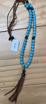 Turquoise Necklace with Leather Tassel