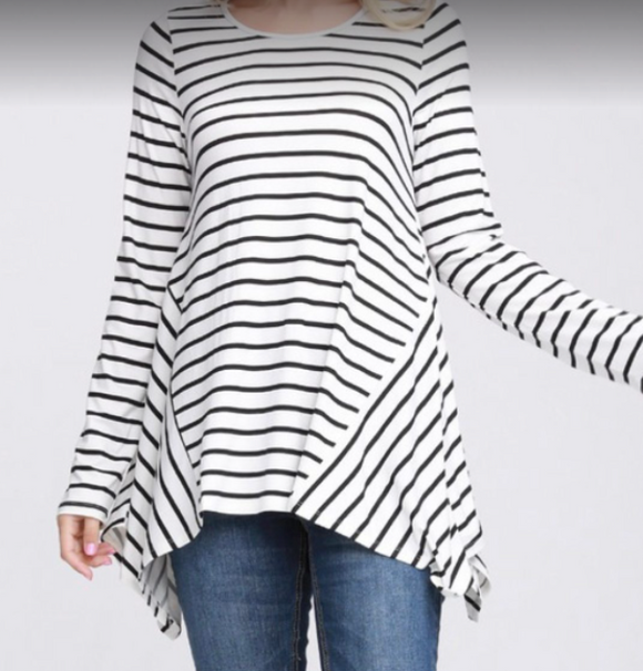 Long Sleeved Black and White Striped Top