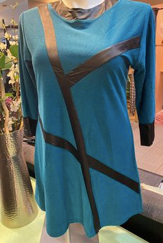 Teal Dress with Black Leatherette Trim