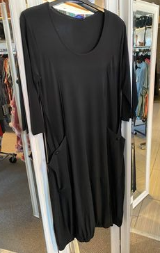 Black Maxi Dress with Pockets and Elastic Hem