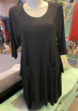 3/4 Sleeved Black Dress with Pockets