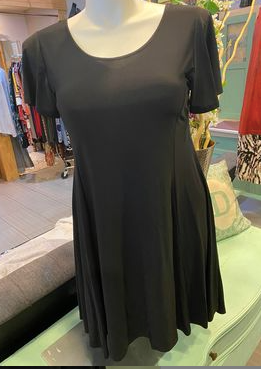 Short Sleeved Black A-line Dress