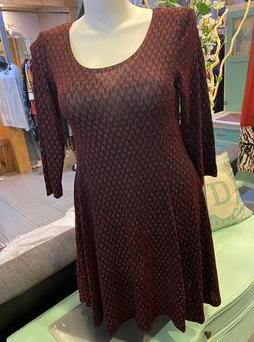 Sparkle 3/4 Sleeved A-line Dress - Ruby
