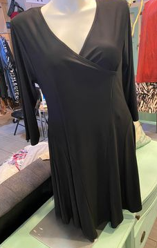 3/4 Sleeved Black Dress with Crossover Neckline