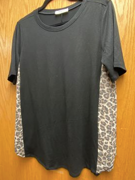 Black Short Sleeved Top with Leopard Accent
