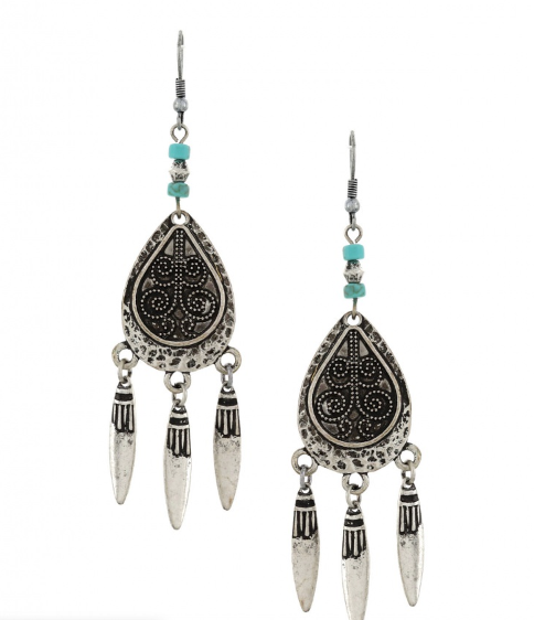 Burnished Silver, Patina Dangle earring