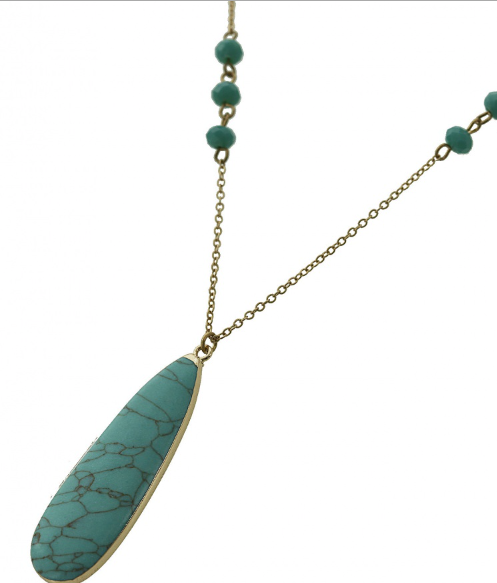 Glass Metal  Semi Precious Stone Turquoise Necklace