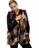 Multi Color Patch Faux Fur Long Vest