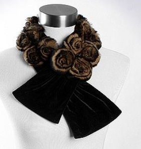 Rabbit Fur Corsages on Velvet Doubleside Muffler