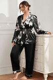 Tier 2 Plus Size Floral Belted Robe and Pants Pajama Set