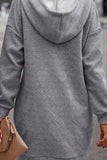 Texture Half Snap Drawstring Hooded Dress