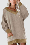 V-Neck Long Sleeve Sweatshirt with Pockets