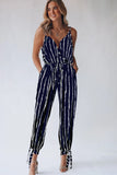 Striped Contrast Tie Ankle Spaghetti Strap Jumpsuit