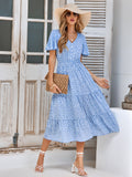 Printed Flutter Sleeve Tiered Dress